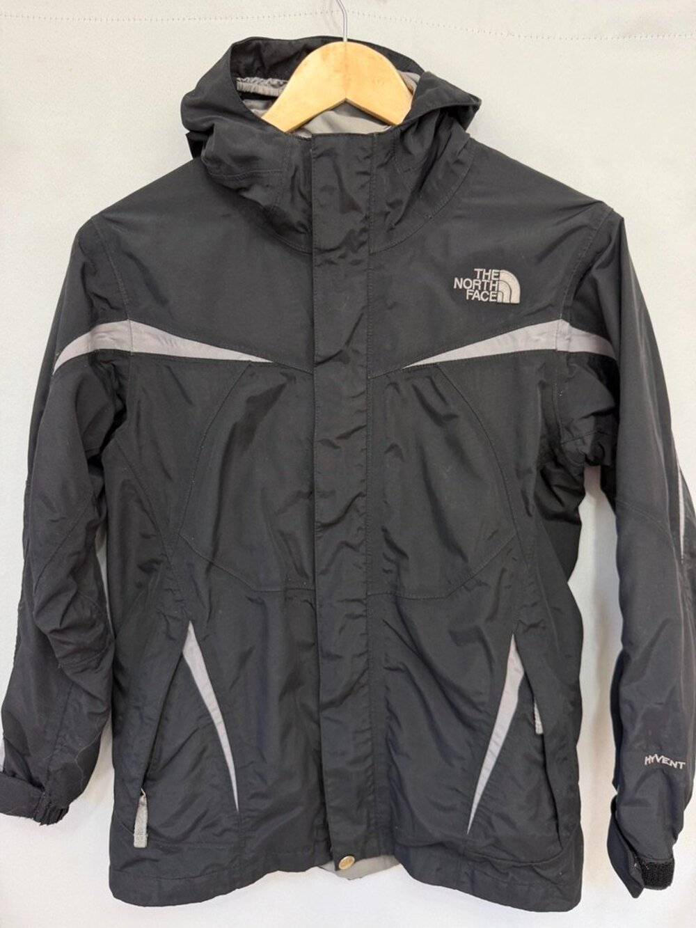 The North Face Black and Gray Kids Rain Jacket with Hood